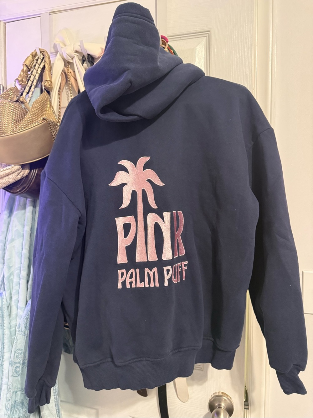 PINK PALM PUFF HOODIE (size large)